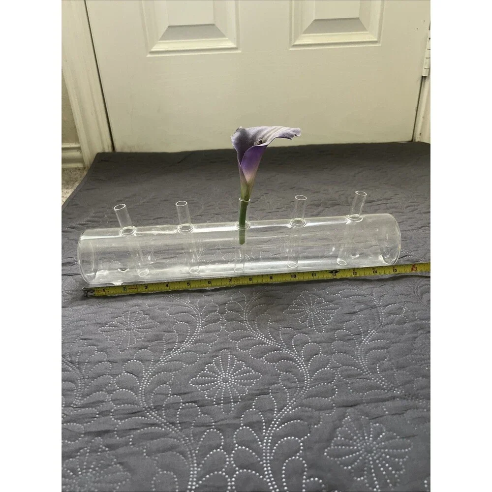 VTG 5-Hole Flute Tube Vase, Clear Blown Glass Flower Bud Succulent  Centerpiece